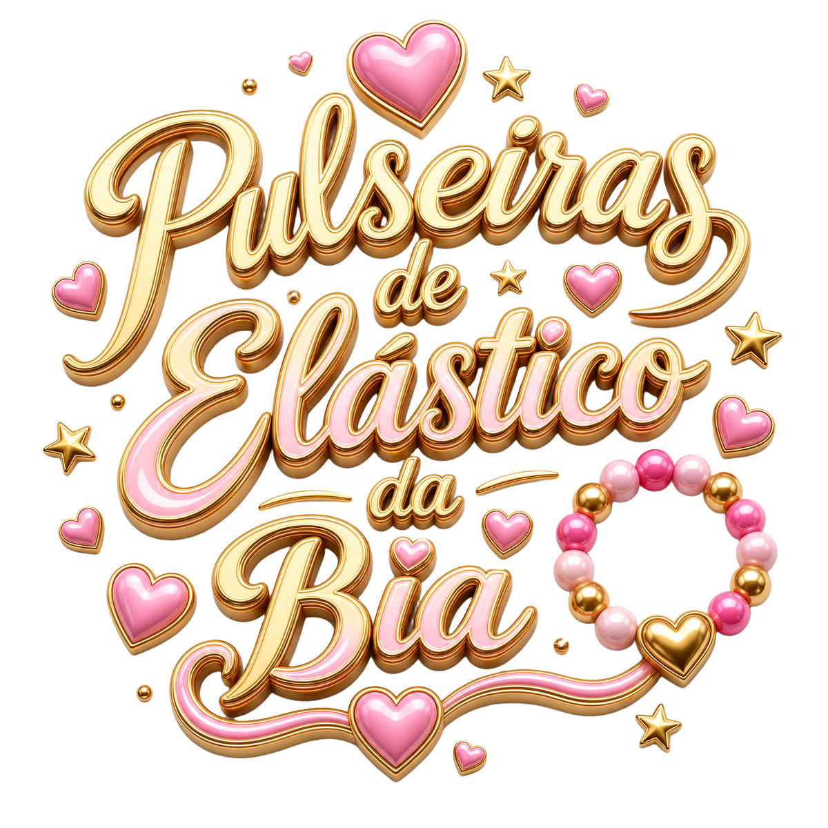Logomarca 3D dourada Pulseiras de Elástico da Bia